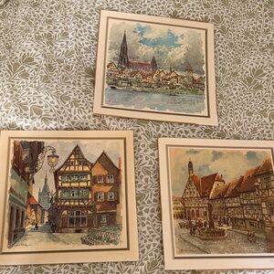 Craft European Village Art Prints - Blue and Brown Tones